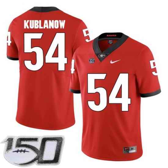 Georgia Bulldogs 54 Brandon Kublanow Red College Football stitched 150th Anniversary Patch jersey